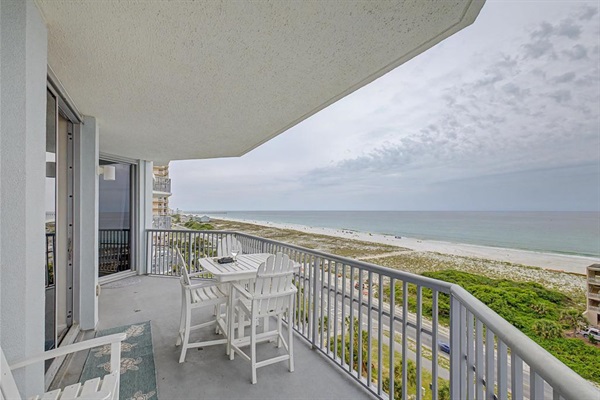 Large balcony with access from living room and both bedrooms. Facing east.