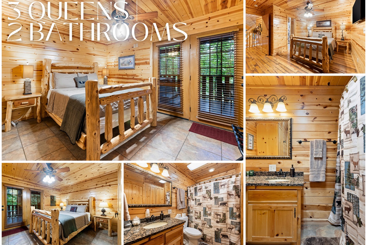 Tranquility offers 3 cozy queen rooms, perfect for family's with kiddos.