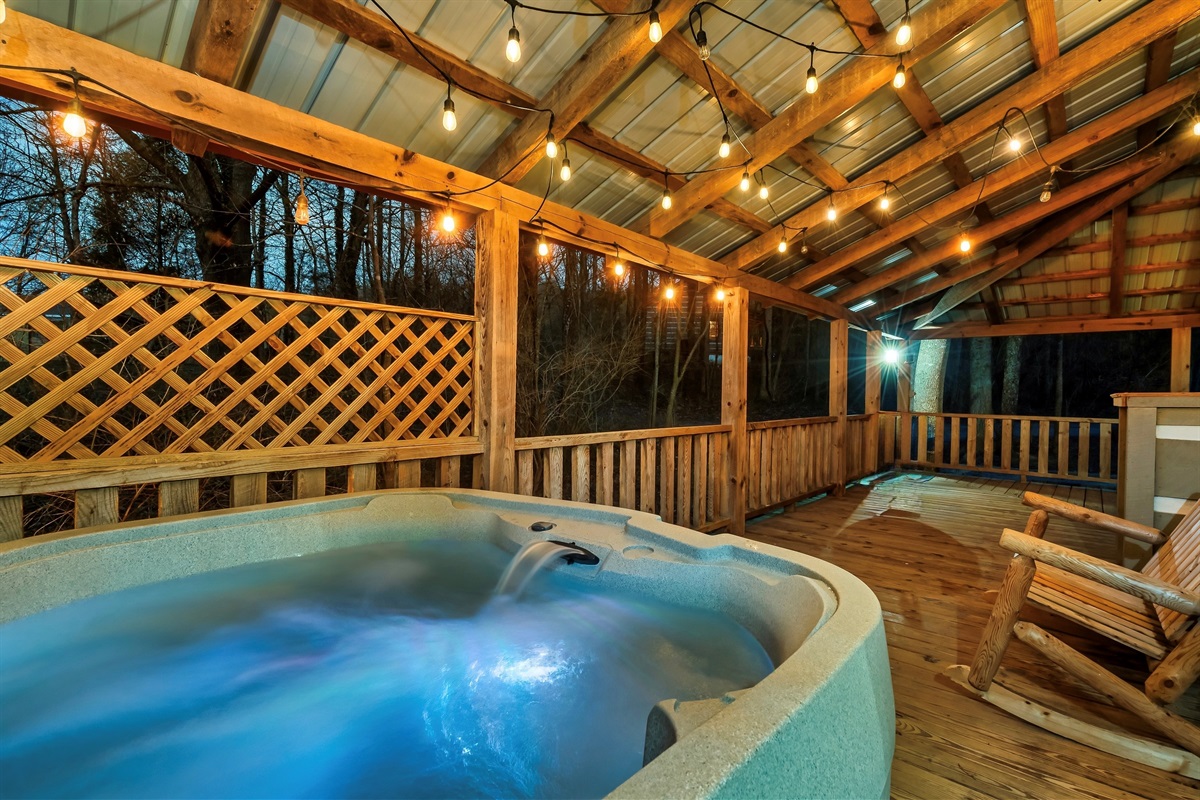 Relax and unwind in your private, covered hot tub.