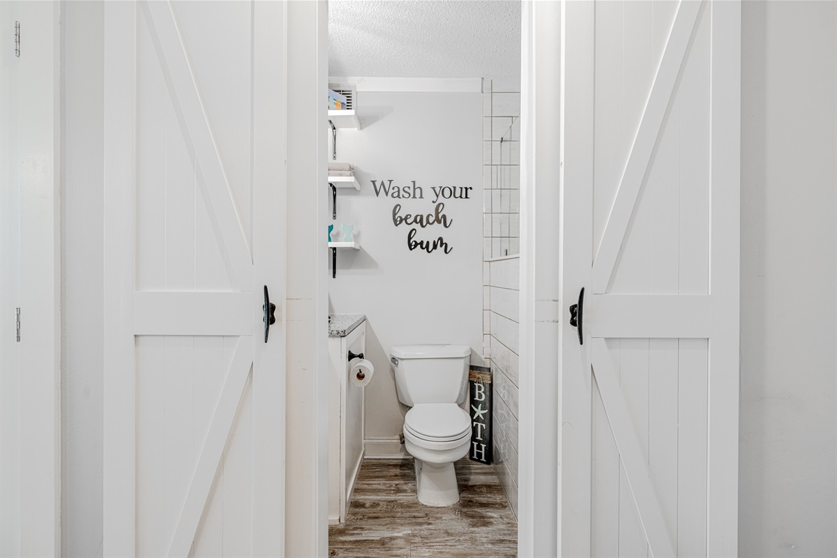 Updated bathroom with barn doors