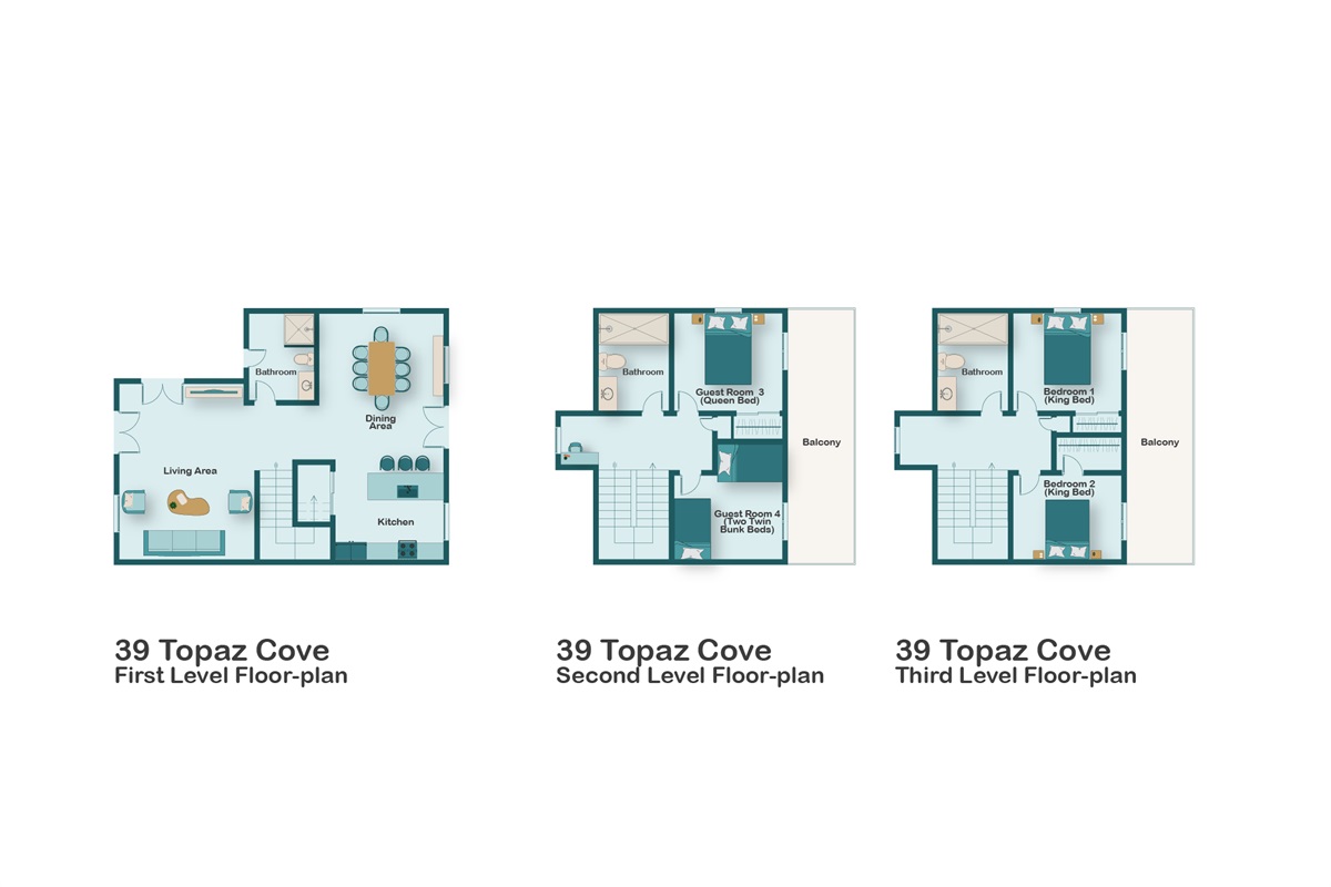 Floor plan for 39 Topaz Cove. This vacation rental is steps from the beach, fully remodeled and professionally designed - what an appealing space!