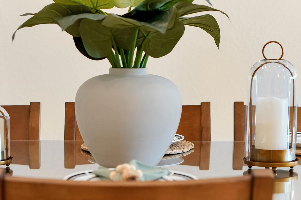 Dining Room Detail: Thoughtful natural textures and elegant tabletop décor create a welcoming place to gather.