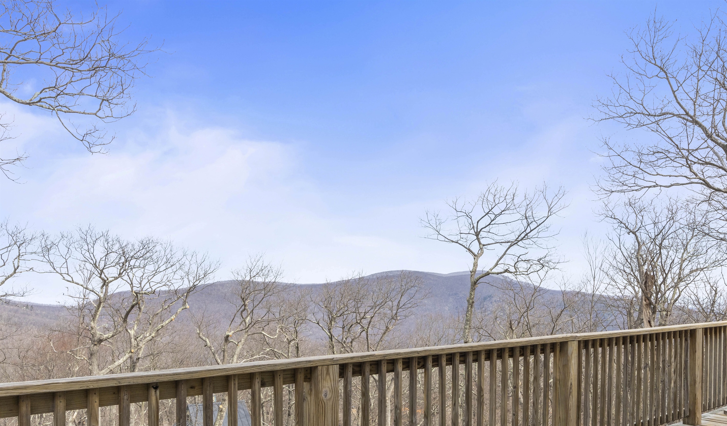 Bare winter trees open up expansive, long-range Blue Ridge vistas—perfect for quiet mornings with coffee or a sunset wind-down on the front deck