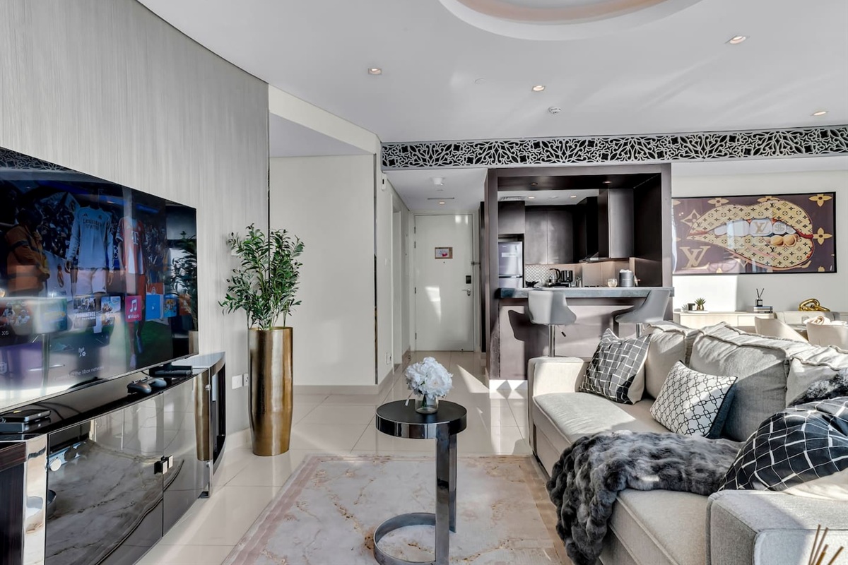 Living room with TV and console Xbox series X