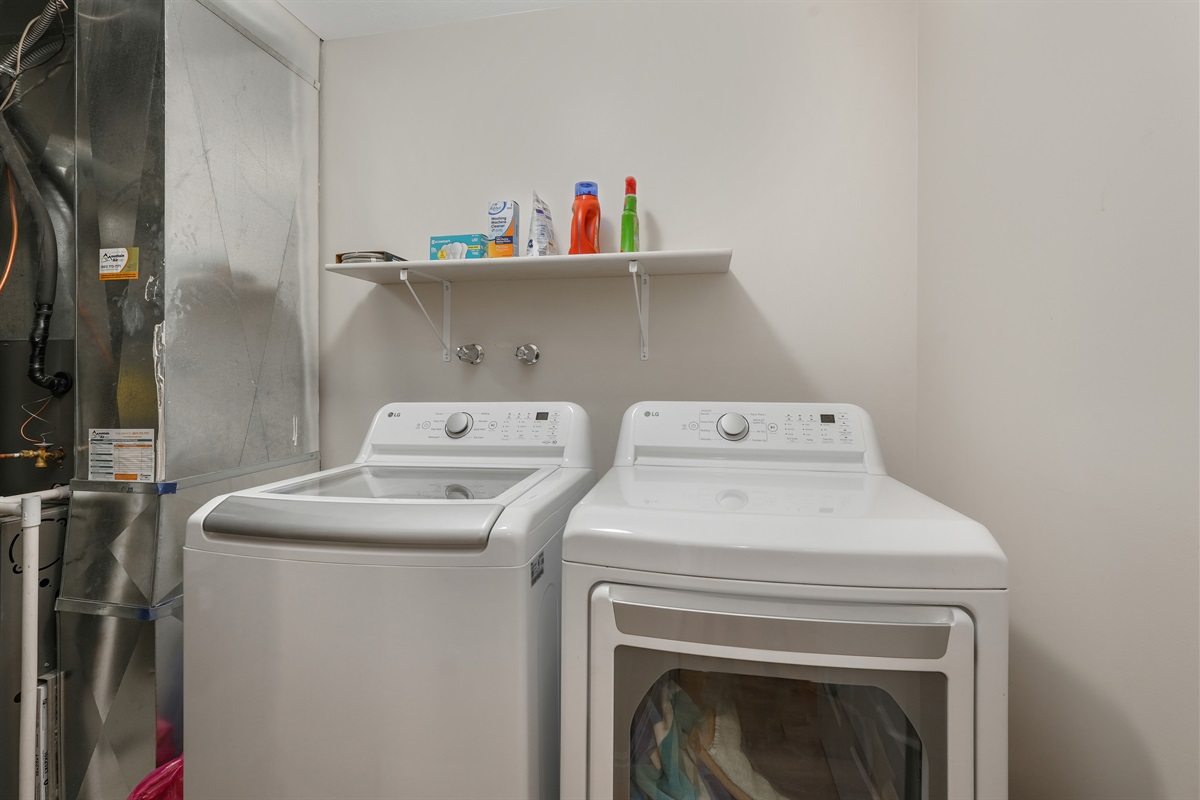 In-home laundry with washer and dryer—perfect for longer stays or post-adventure refresh.