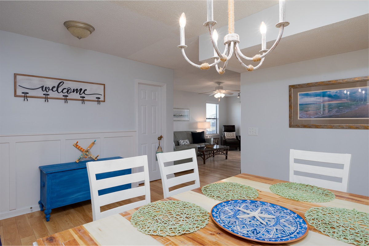 Viewing into the living area from the dining table