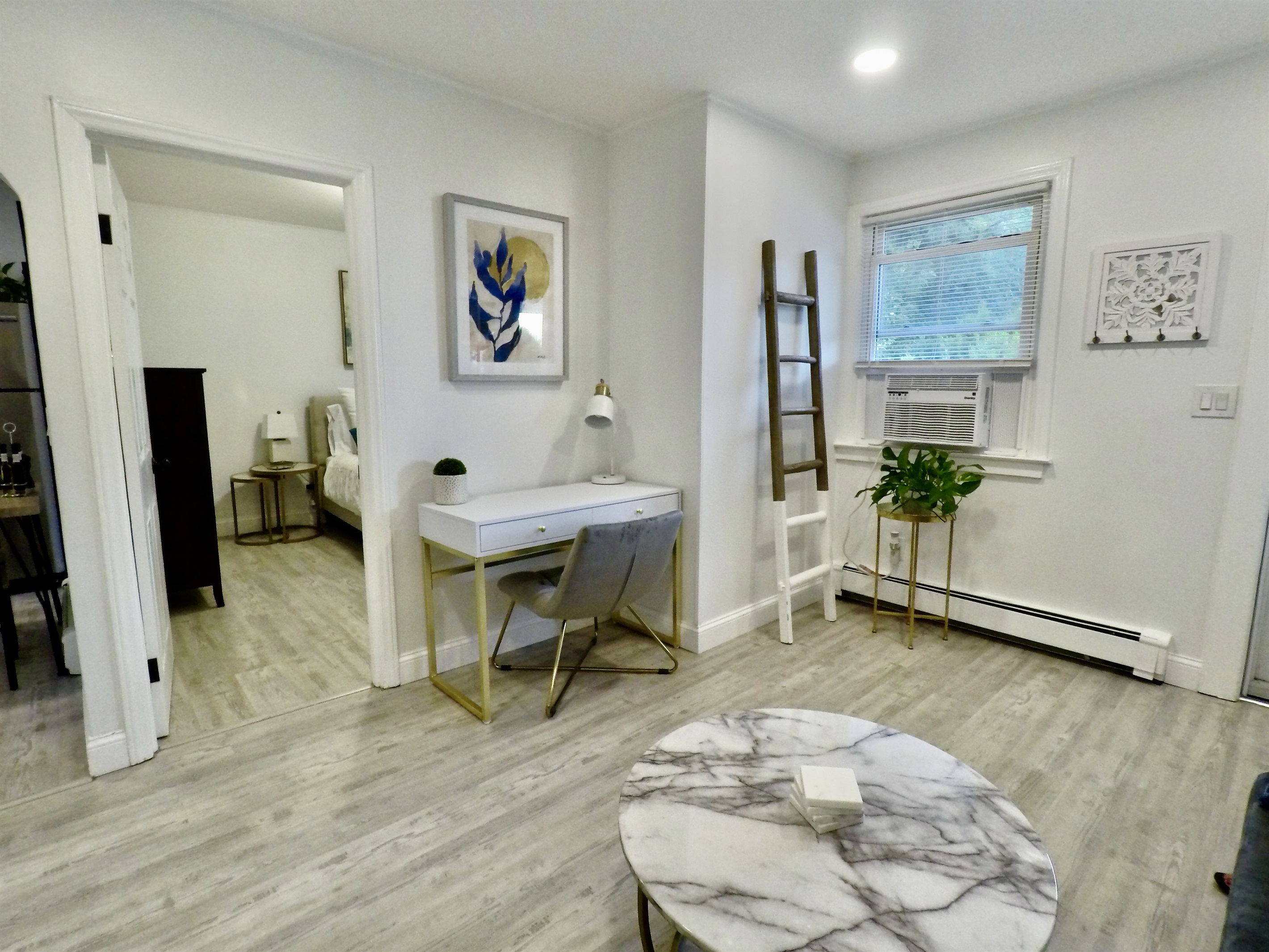 Desk and chair included for business trips or work from anywhere!