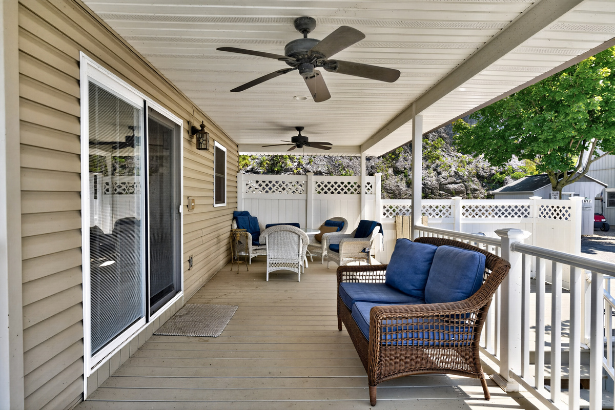 Porch seating beside the sliding door