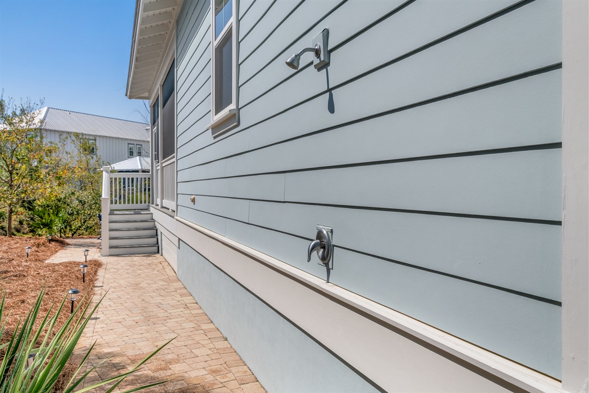 Outdoor shower to rise off after a fun day at the beach
