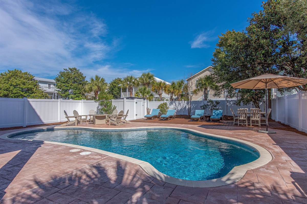 Heated pool, fire pit