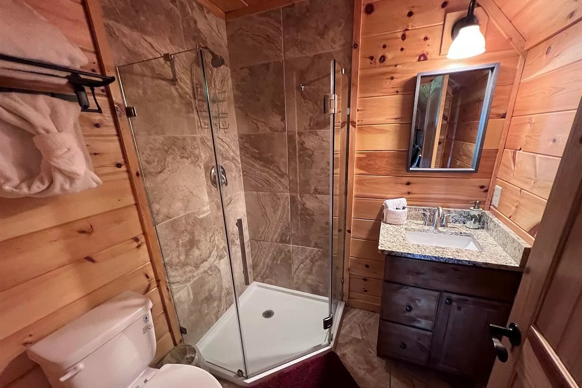 Full bath with shower (bottom level)