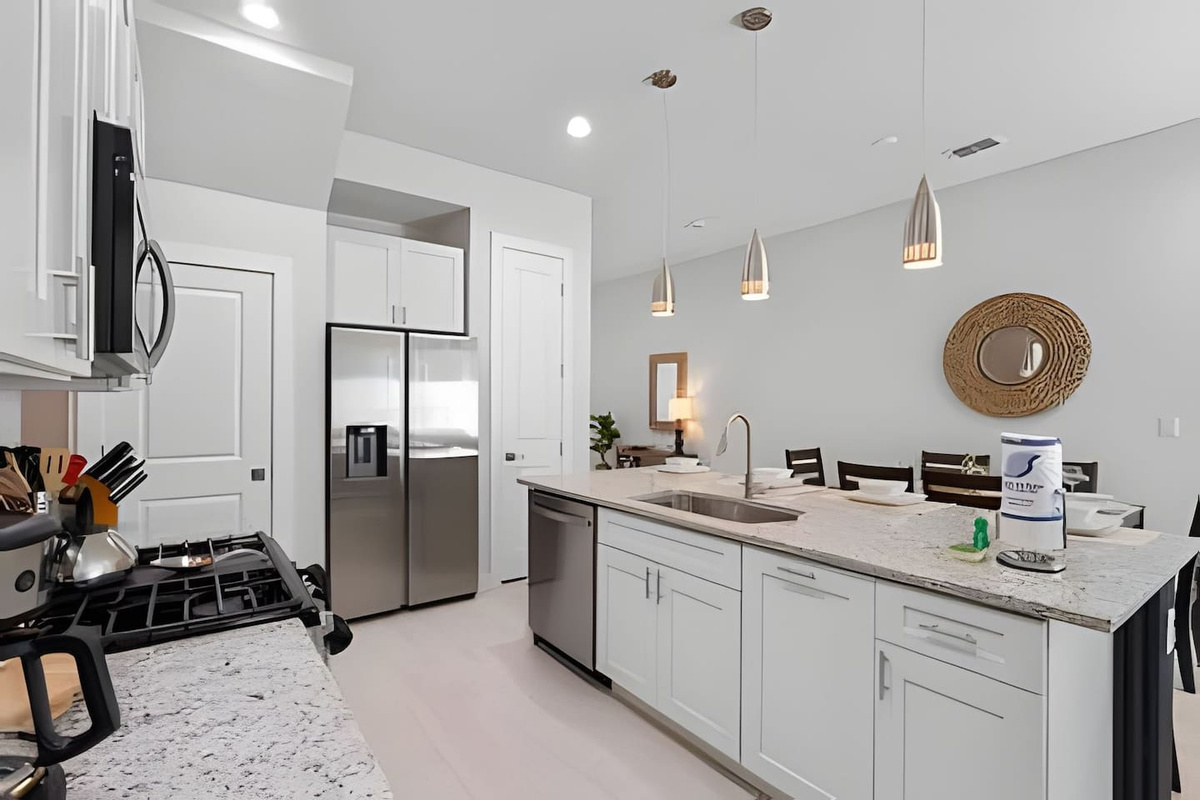 Spacious kitchen with plenty of counter space and all the essentials for a home-cooked meal.