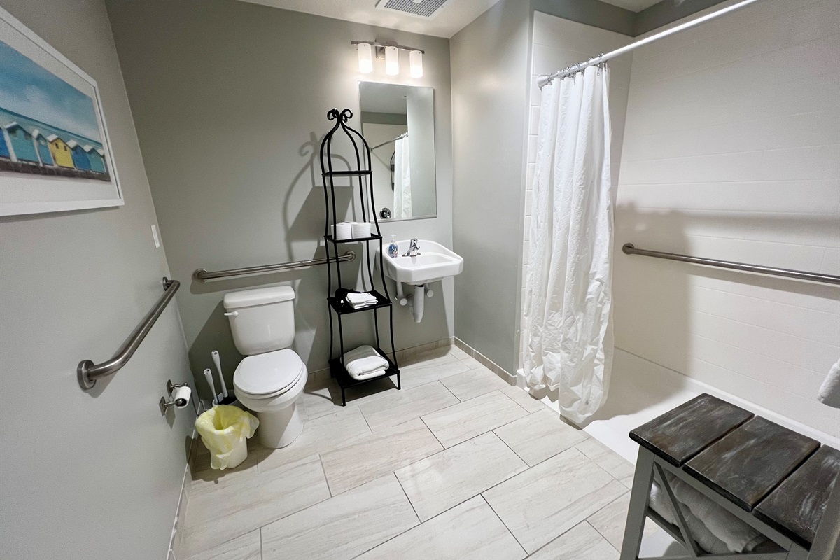 Roll in shower in suite queen bedroom