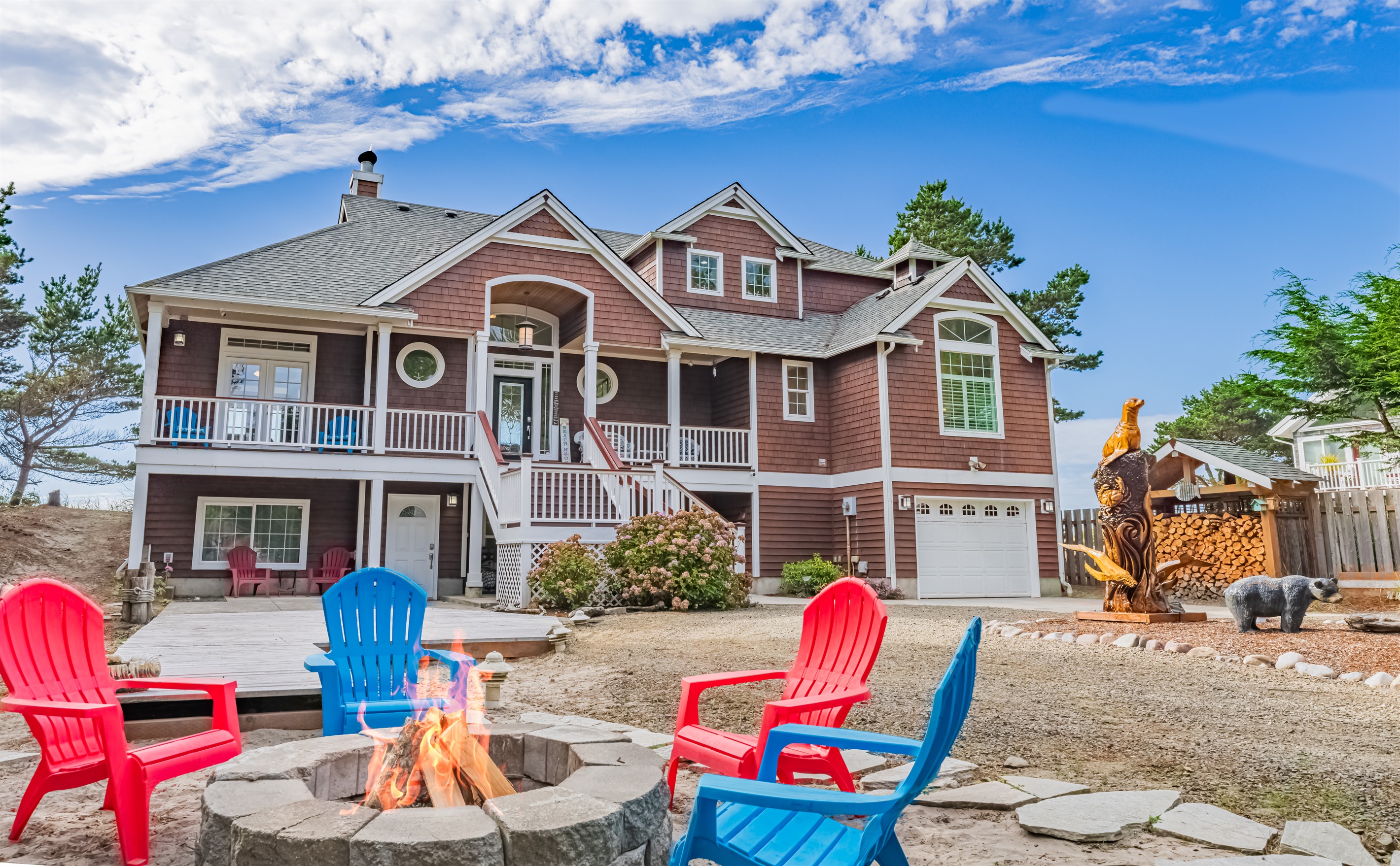 Outdoor fire pit and always stocked wood shed is perfect for evening fires and "together time".