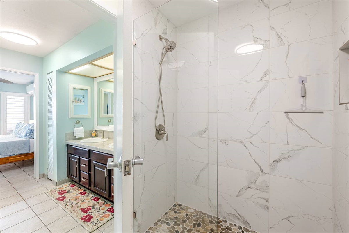 Master bathroom, step in shower and double sinks