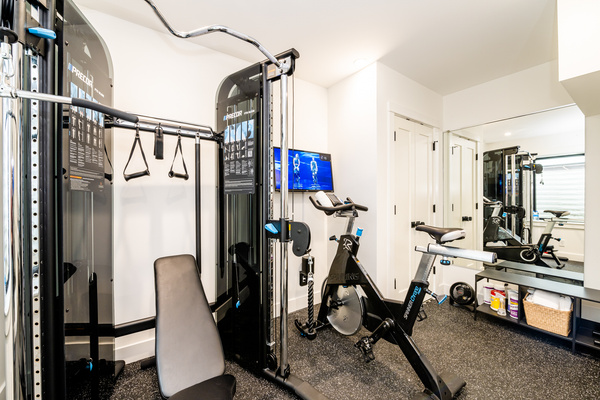 Precor Multi-Cable System, Precor spin bike, Yoga mats