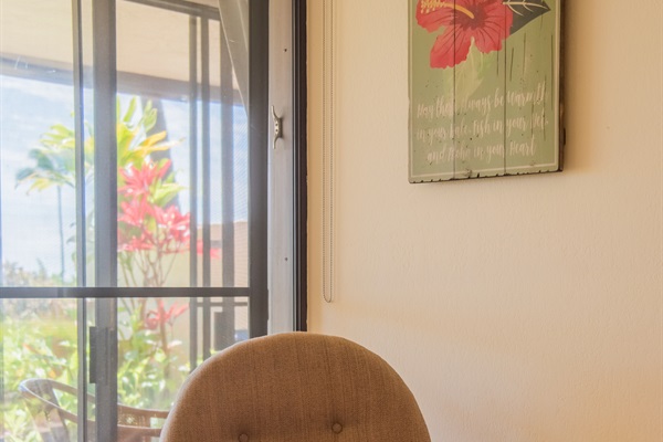 Enjoy the open living area from the chair.