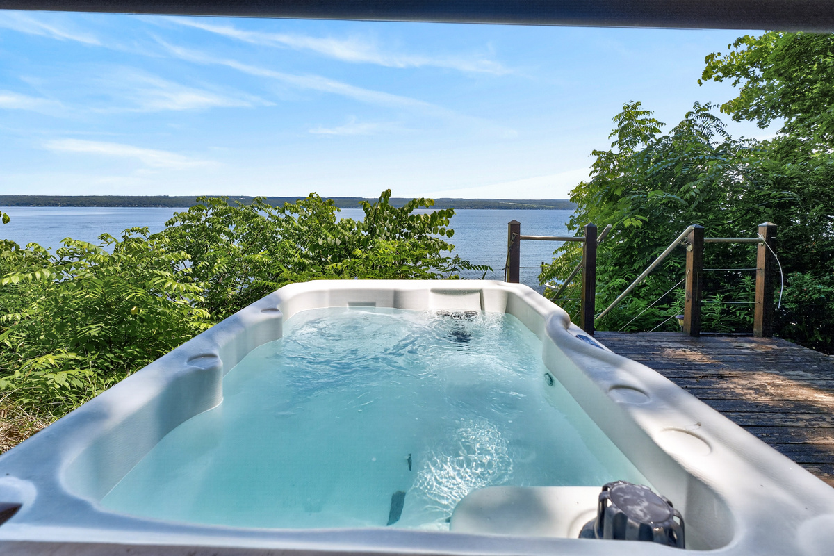 Hot tub with open lake views