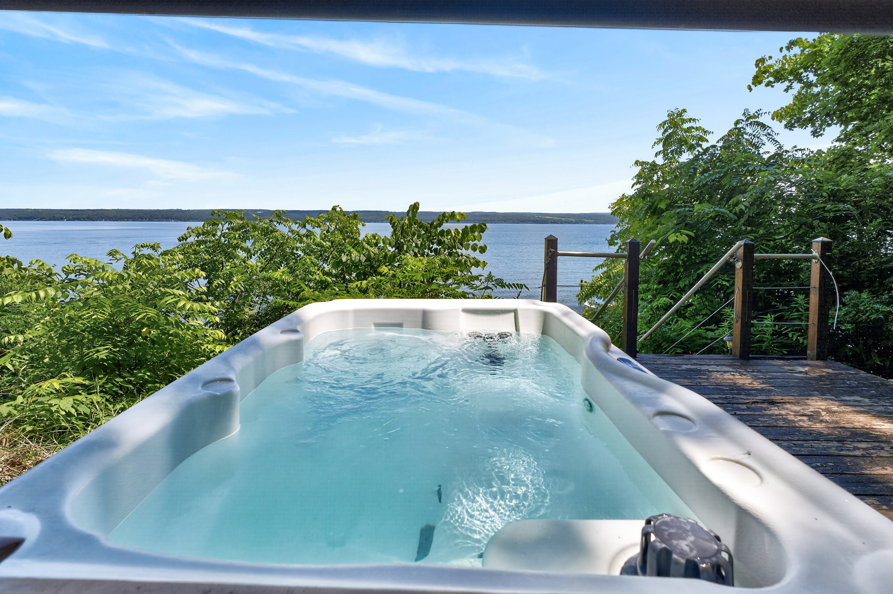 Hot tub with open lake views