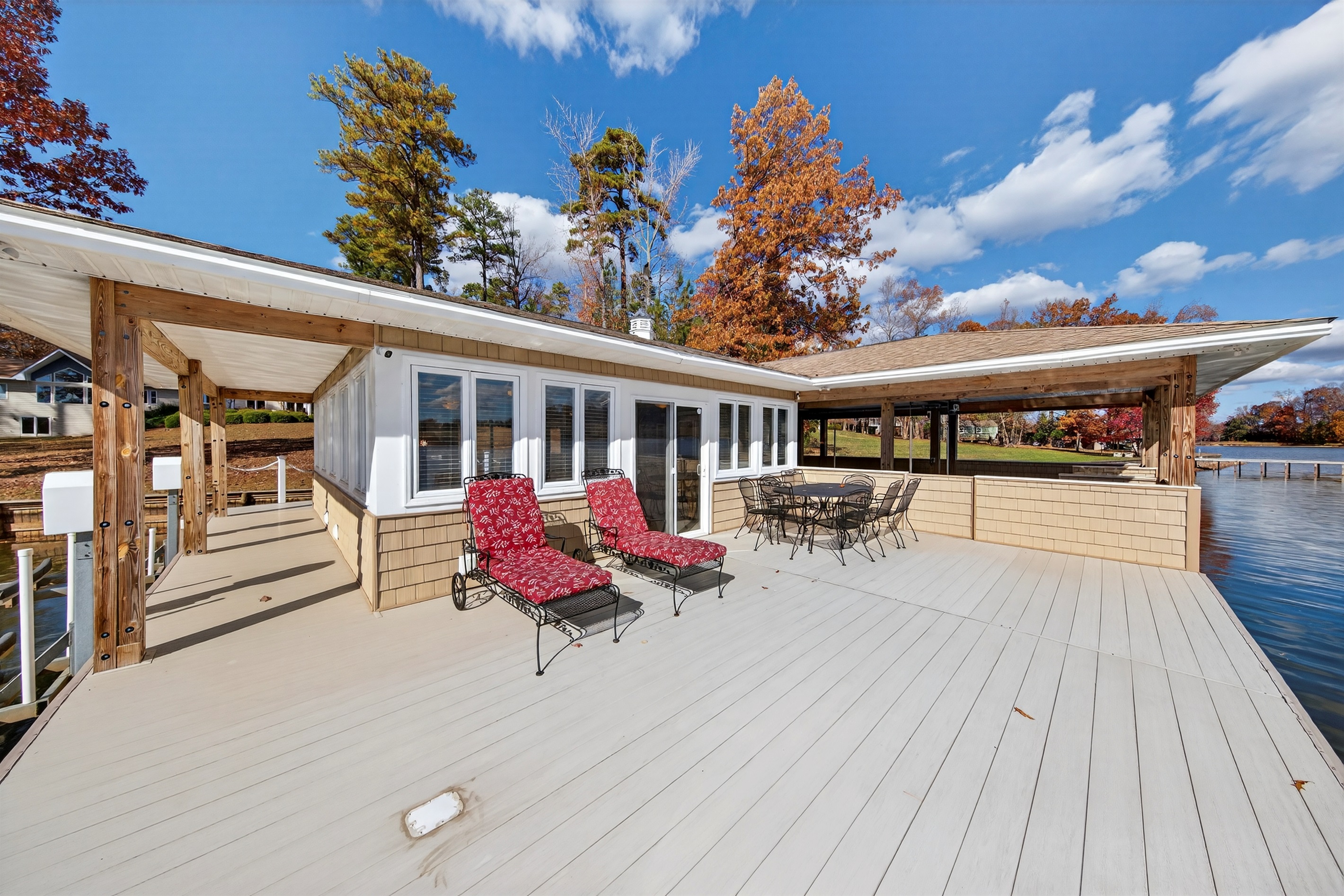 Every detail was designed for relaxation, from the covered lounging areas to the open-air deck overlooking the lake.