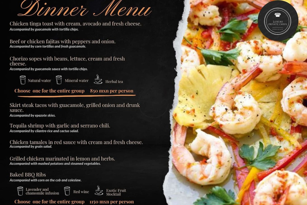 Experience the luxury of a private chef coming to you. Enjoy a customizable menu tailored to your preferences. A minimum of 4 guests is required. Pricing will be discussed directly with the chef. $50-$100 USD per person 