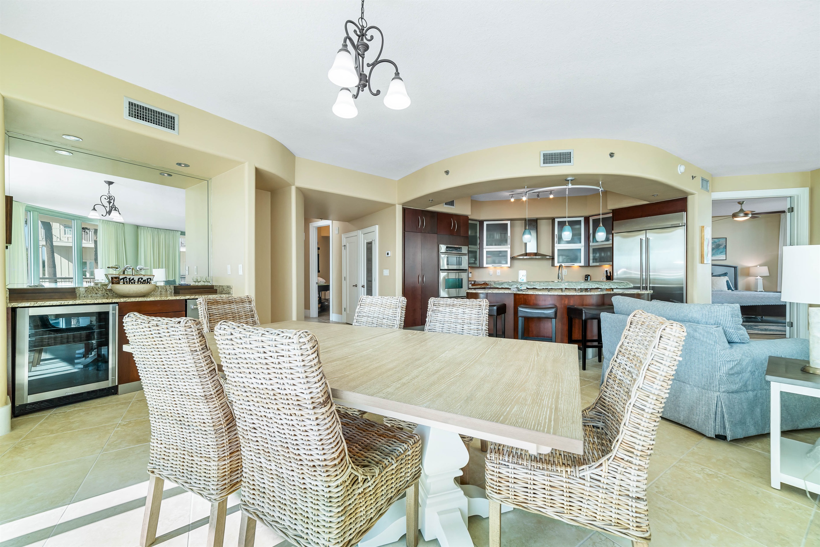 This inviting dining area features comfortable seating and a stylish setting, ideal for both casual and formal occasions.