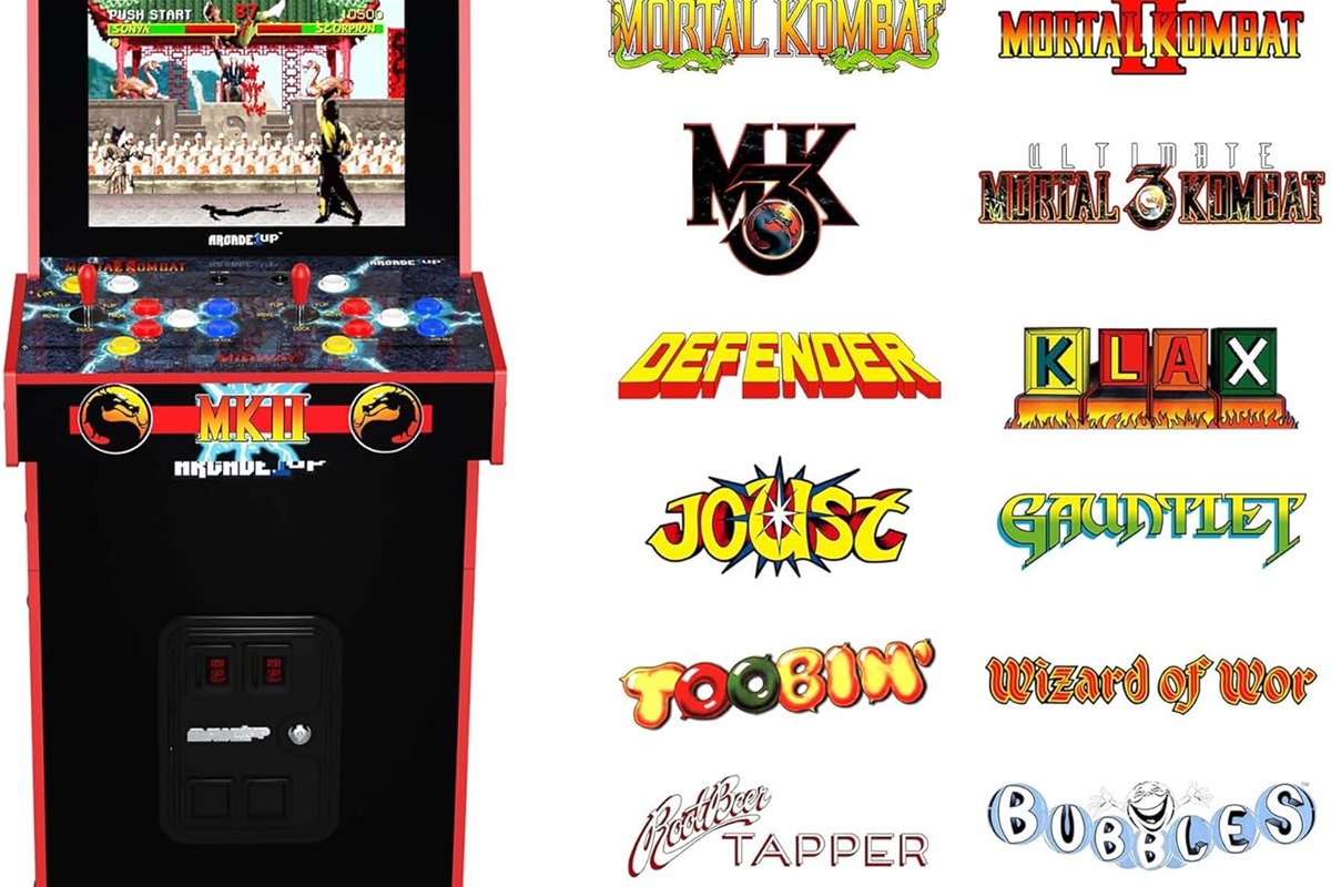 Multicade with 14 games: Mortal Kombat, Mortal Kombat 2 & 3, Ultimate Mortal Kombat, Toobin, Rampage, Joust, Rootbeer Tapper, Defender, Paperboy, Gauntlet, Wizard of War, Bobbles and Klax