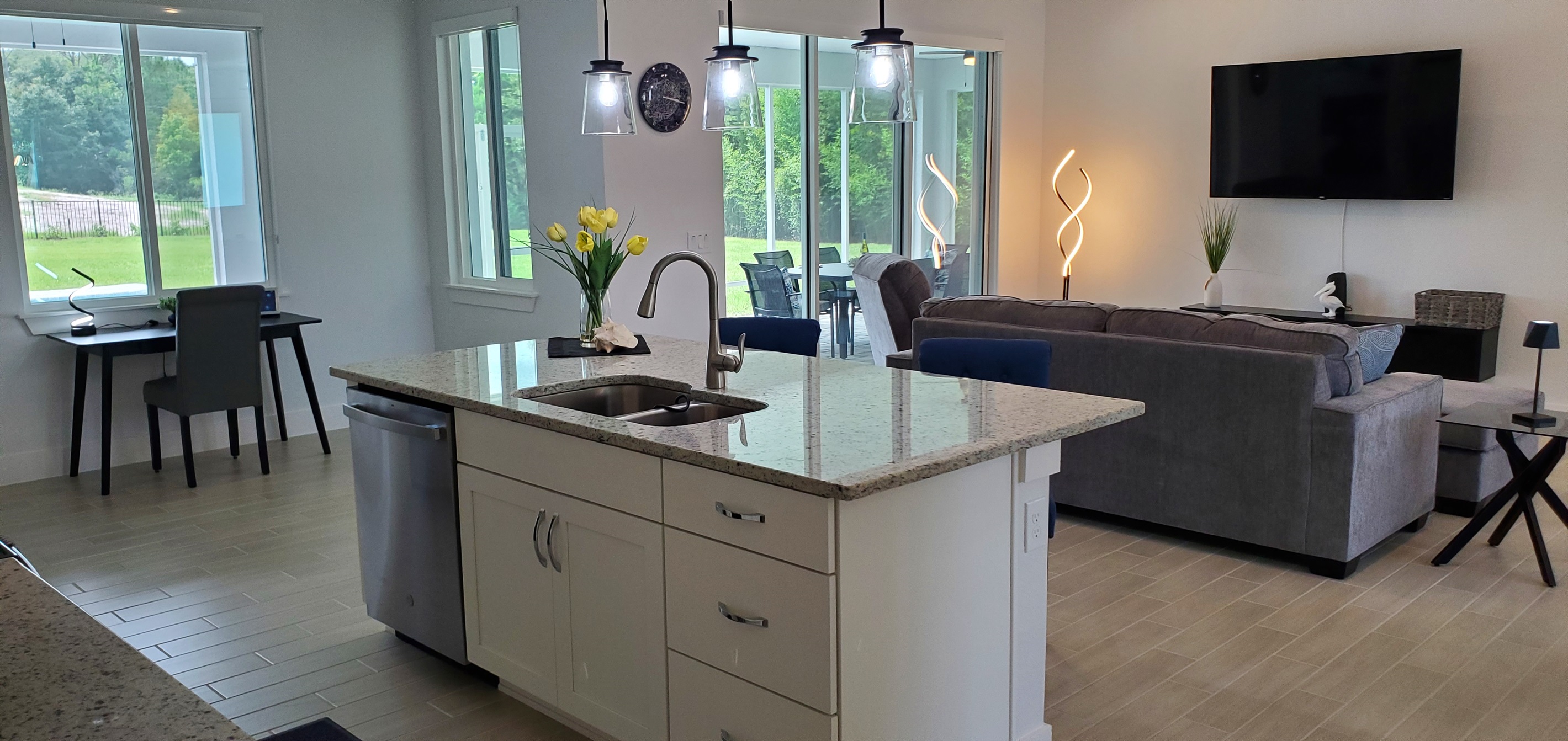 Kitchen island and view of back