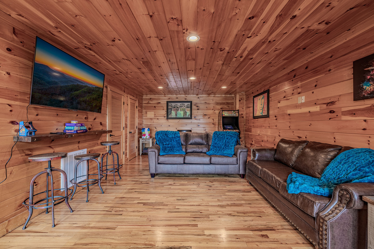 Dim the lights, grab snacks, and enjoy a private screening experience at the cabin.