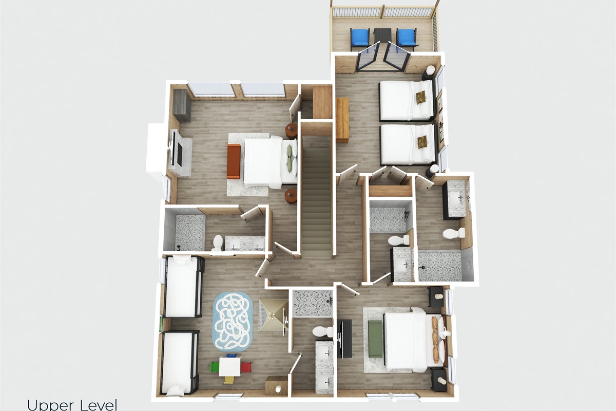 Four comfy bedrooms, private baths, and a balcony lounge — space and privacy for all.