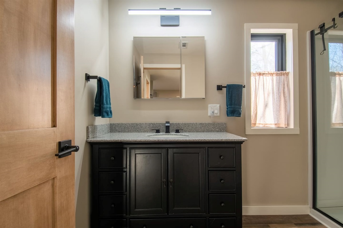 Guest Quarter's bathroom with a walk-in shower.