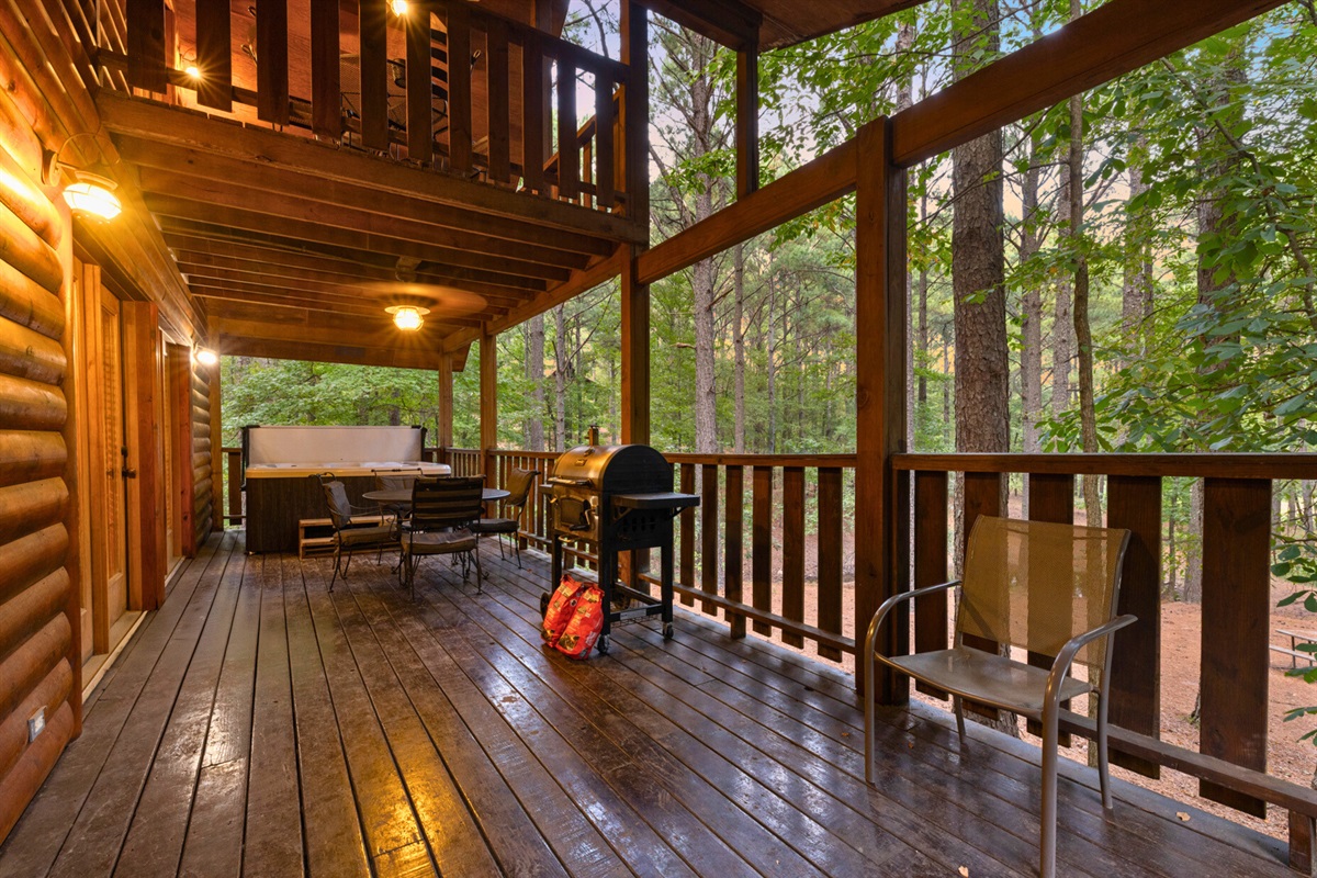 Spacious porch with comfy seating and plenty of room to unwind