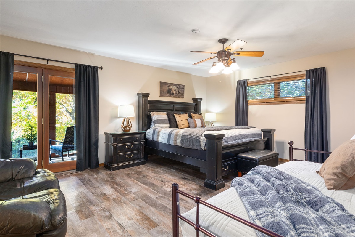 Main level King bedroom #1 with day bed and ensuite bath