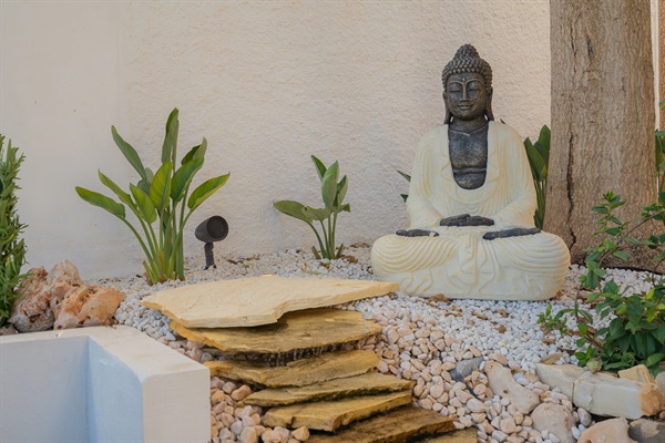 Energize your spirit with tranquil vibes at Casa Folimanka. A Buddha waterfall, vibrant strelitzias, and mood-setting speakers create a serene atmosphere, offering a perfect spot to recharge your energy. Your personal sanctuary for relaxation and life.