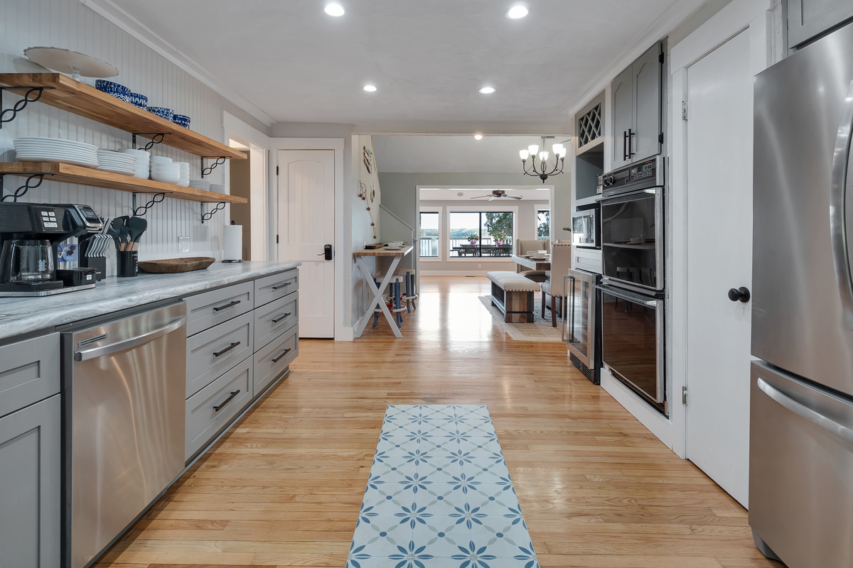 Gas range and oven, double electric oven, microwave, wine storage, icemaker