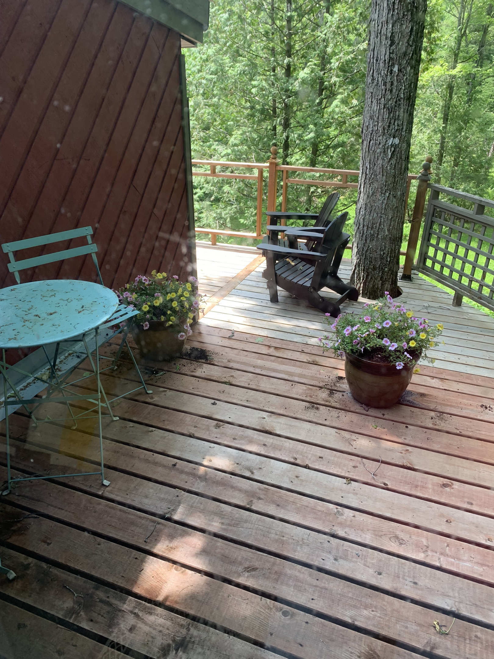 Wrap-around deck at side of cottage