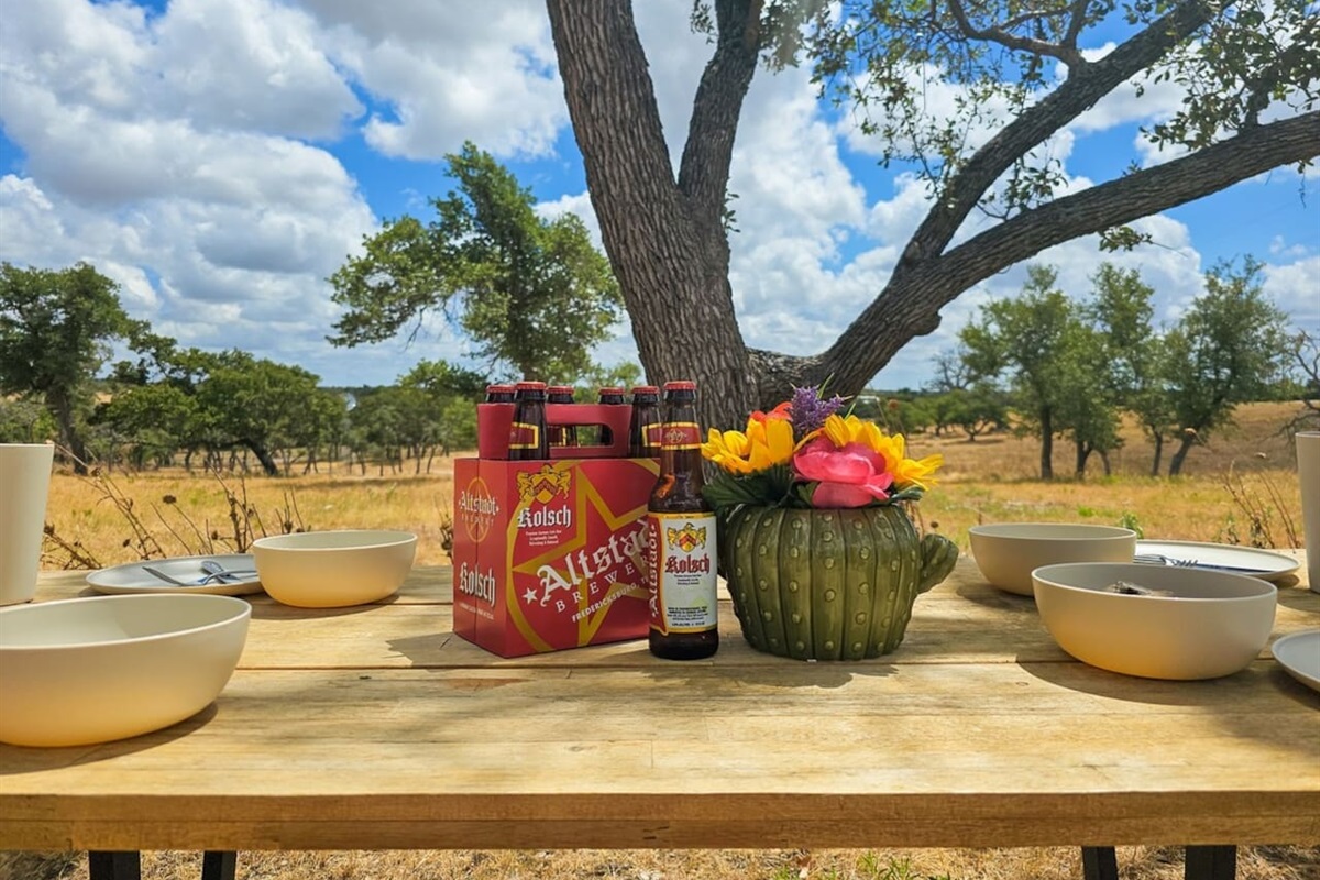  Enjoy a spread of snacks and drinks while basking in the serenity of the Texas countryside.