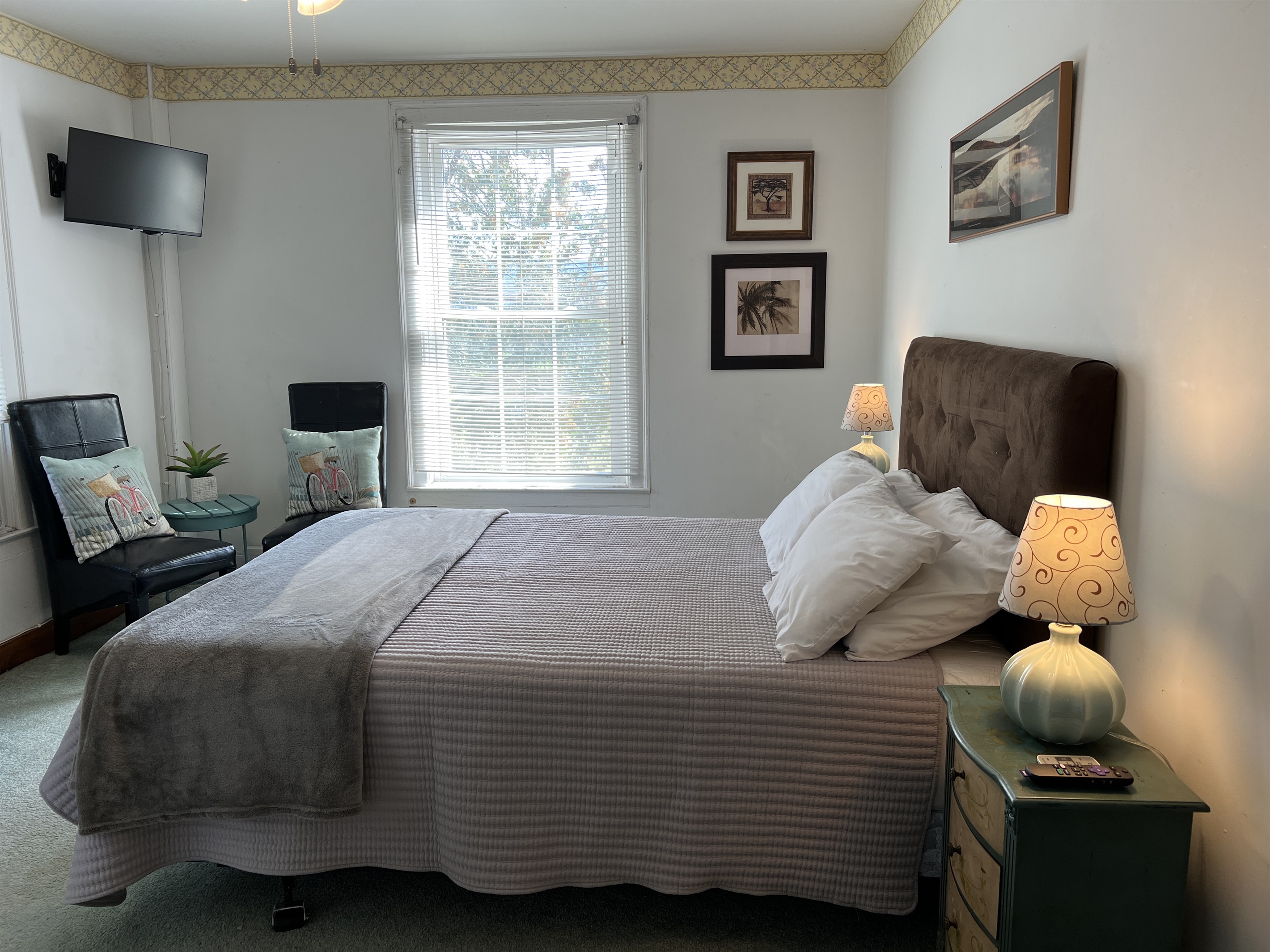 Dandelion main house Queen bedroom #2 with TV and A/C.