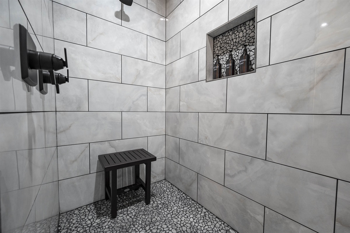 Spa like shower with 2 shower heads.
