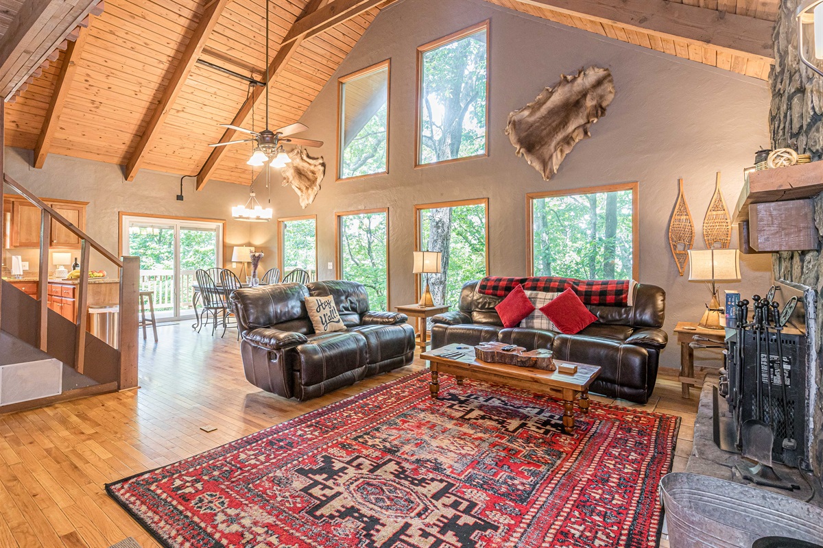 High Ceilings with LARGE windows for viewing Nature