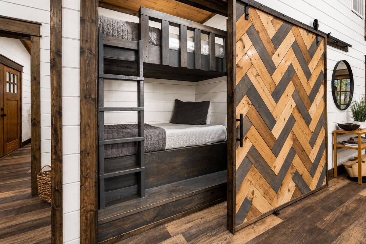 A little hideaway just for them. The twin bunk nook sits behind its own barn door and has been a favorite with families.