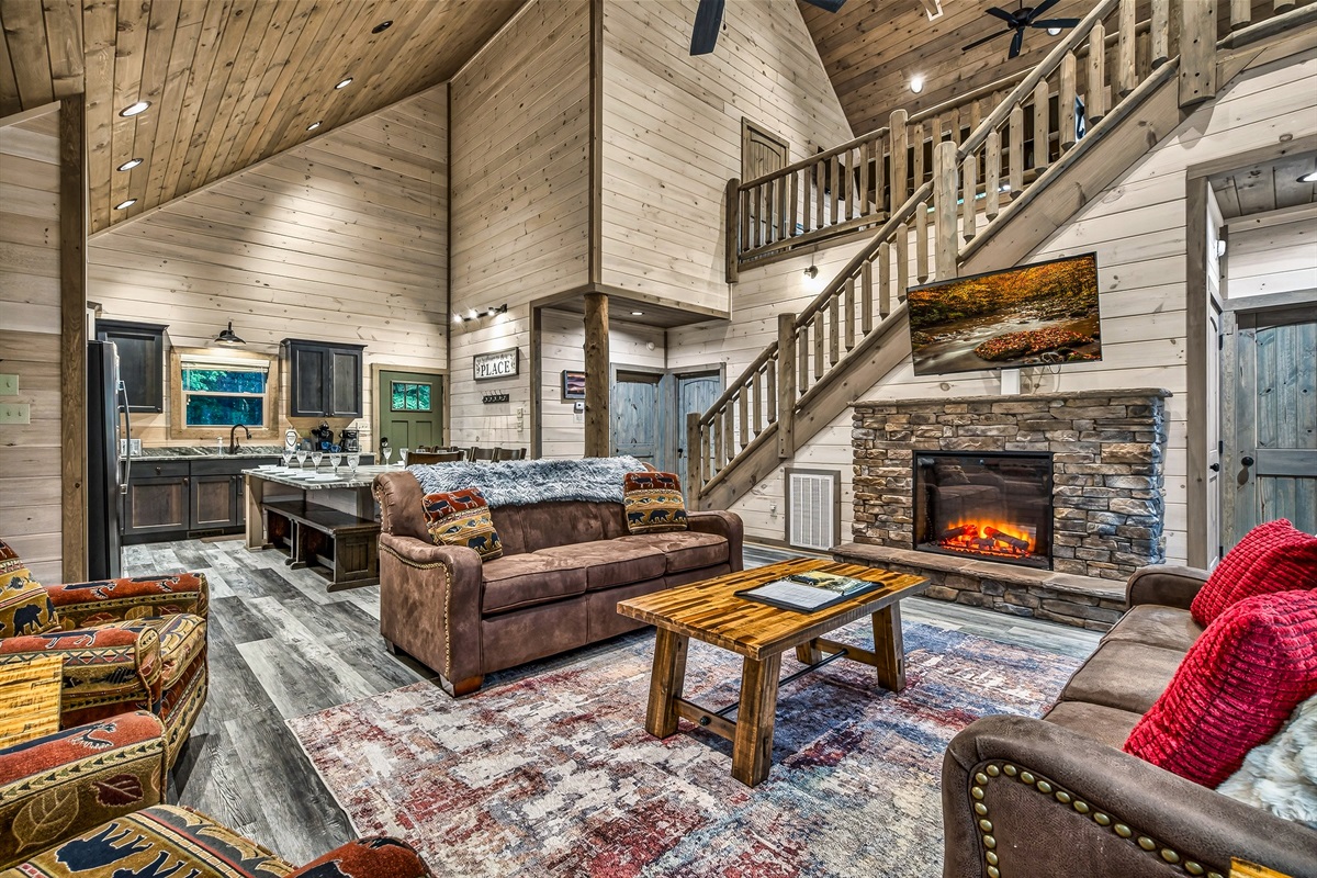 Living room and Kitchen, Open concept with plenty of seating.