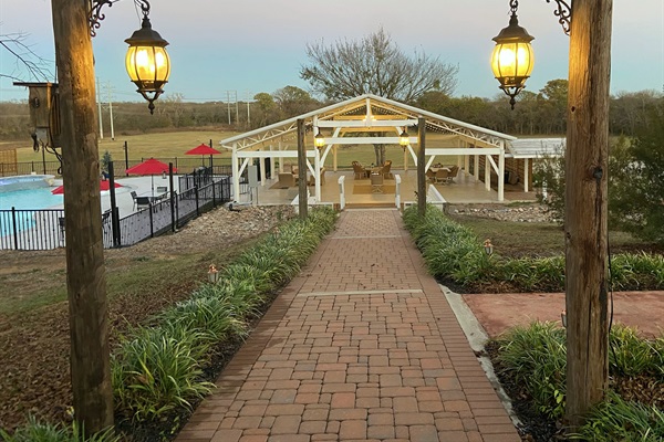 Pool complex at evening