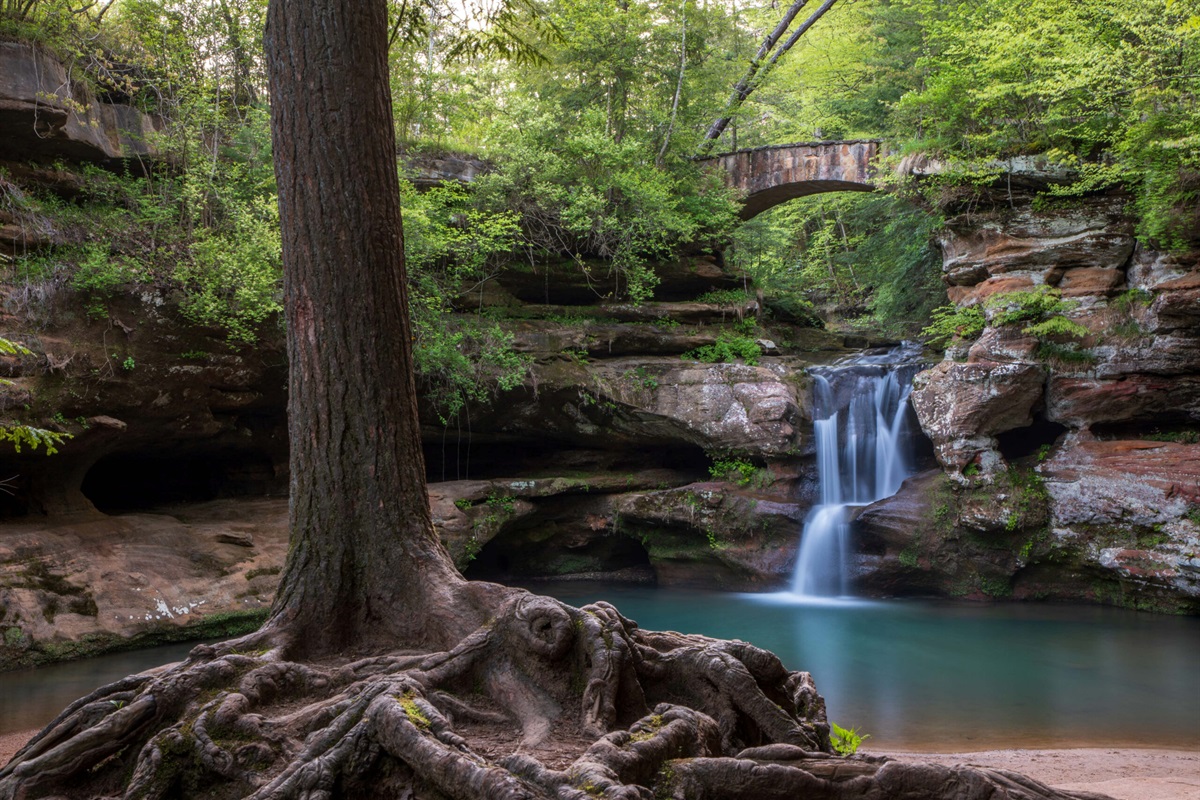 Waterfalls on the Old Man's Cave trails in the Hocking Hills parks.