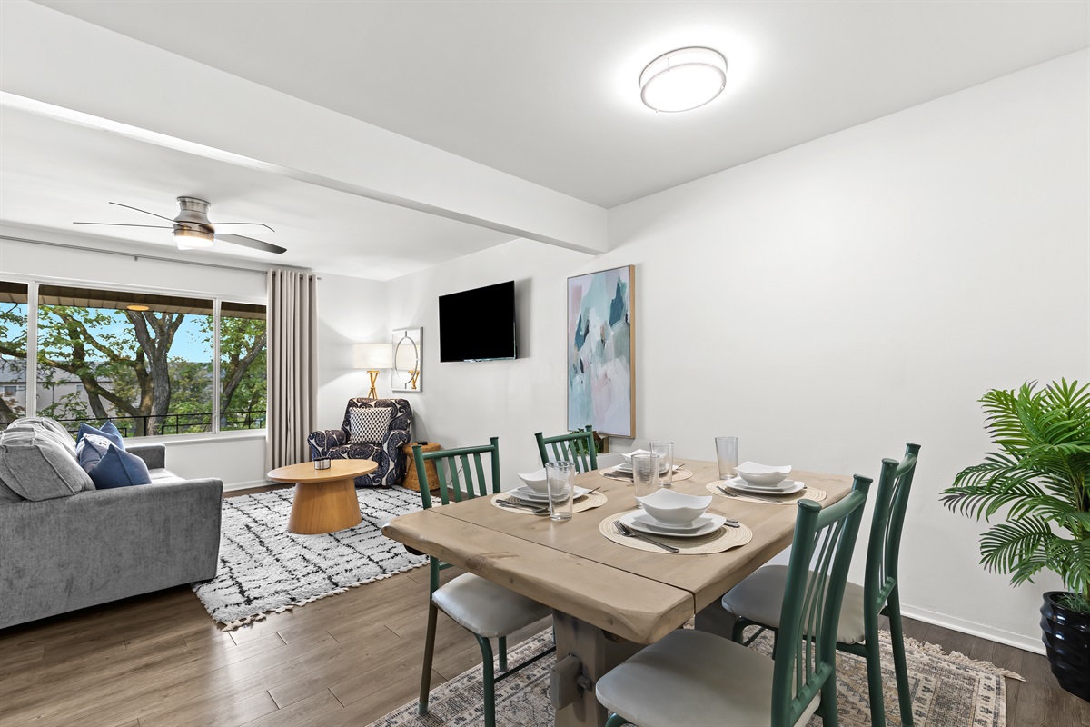 Share meals and moments at this warm, intimate dining nook designed for four.