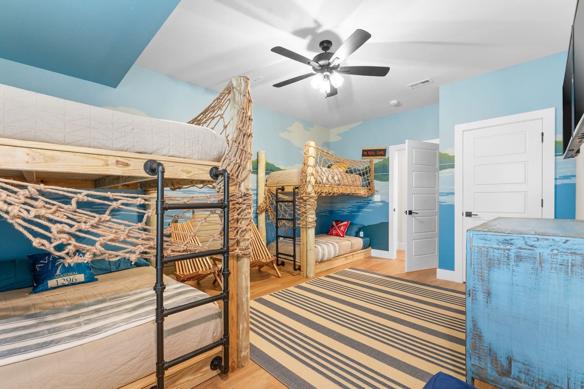 Kids’ favorite marina-themed bunk room with built-in fun and plenty of space