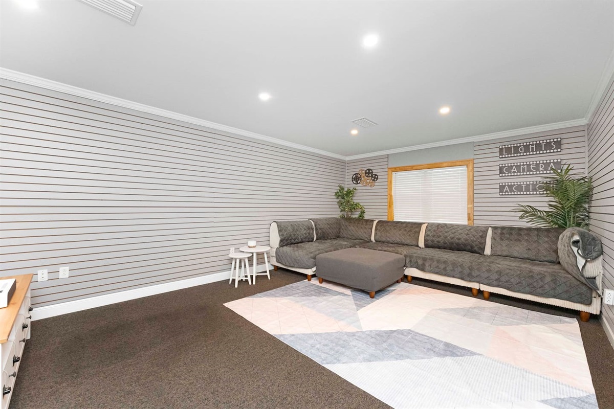 living room with massive sectional