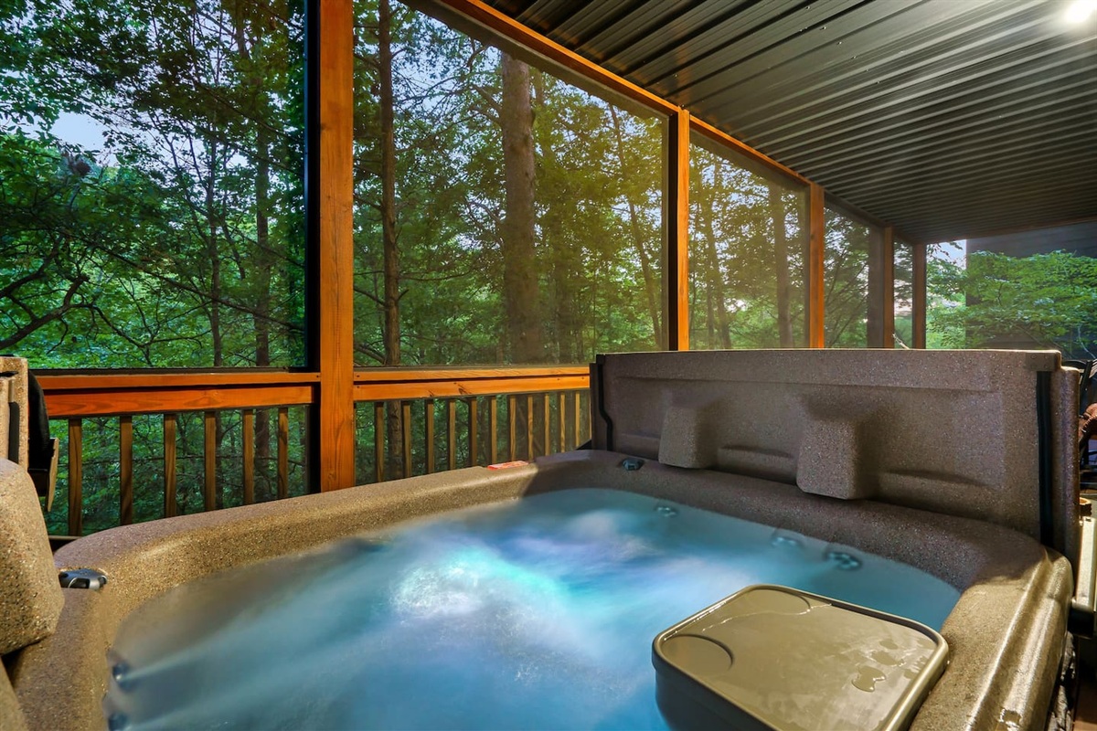 Hot Tub on Screened in Porch