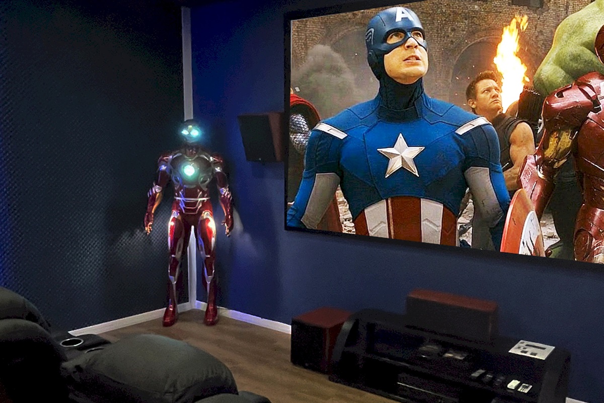Avenger Themed Movie Theater- Life-Size Iron Man-135" Screen-4K Projector-Ultra Surround Sound