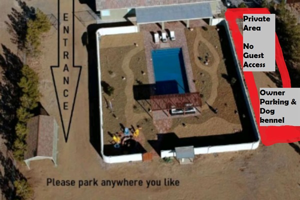 Aerial directions, private driveway to cottage located to the right of the front house